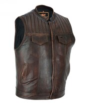 Men&#39;s Brown Leather Vest Custom Gun Pocket Motorbike Inner Motorcycle Wa... - £54.93 GBP+