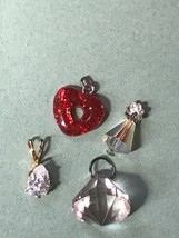 Estate Lot of Clear &amp; Aurora Borealis Plastic Crystal Sparkly Red Heart &amp; Tear - £10.23 GBP