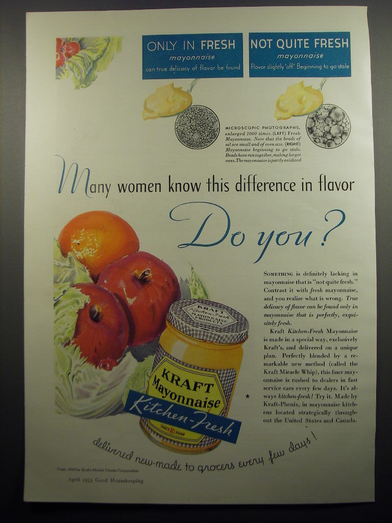 1933 Kraft Mayonnaise Ad - Many women know this diffrence in flavor do you? - $18.49