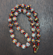 Vintage Venetian Red White Heart and Eyes Art Glass Bead Necklace - $839.34 MXN
