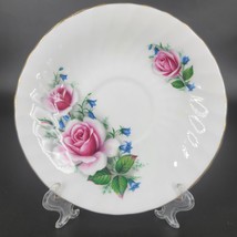 Delphine Bone China Replacement Saucer England 5 1/2&quot; Pink Roses &amp; Blue ... - £6.66 GBP