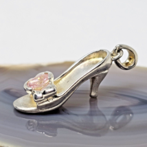 925 Sterling Silver - Pink Crystal Shoe Pump Charm Pendant - £13.23 GBP