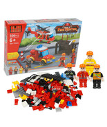 Fire Fighter Interlocking Block Fire Truck Helicopter and Figures Playset - £11.95 GBP