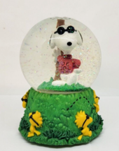 Snoopy As Joe Cool With Woodstock Music Box Snow Globe Westland Giftware Peanuts - £17.38 GBP