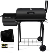 Charcoal Grill With Smoker, Leonyo Outdoor Charcoal Grill With Offset, Black - £149.17 GBP