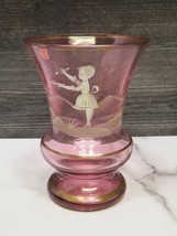 MARY GREGORY Hand Decorated Bohemia Cranberry Art Glass Vase 6&quot; Girl Painting - £42.28 GBP