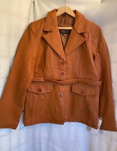 NWT Lucky Leather Inc. Brown Orange Women&#39;s Leather Belted Coat Size Large - £93.22 GBP
