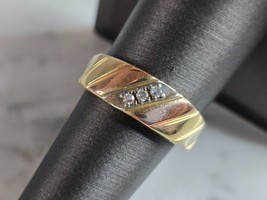 Mens Vintage Estate 14K Tri Colored Gold Diamond Ring 4.1g E7377 - £437.92 GBP