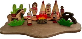 Woodland Fantasies Native American Wood Playset With Plastic Animals Incomplete - £51.29 GBP