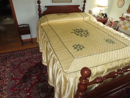 Vtg. Lustrocel Celanese Rayon Quilt Top Bedspread w/5-Pc. Dresser Set-99&quot; X 110&quot; - £79.13 GBP