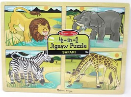 4-in-1 Safari Jigsaw Puzzle by Melissa & Doug Lion Elephant Zebra Giraffe Animal - $10.39