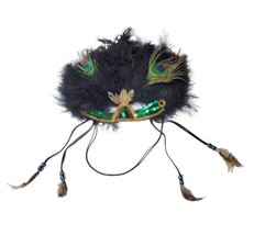 Feathered Masquerade Mardi Gras Mask Peacock Gold Sequins - $12.00
