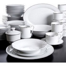 Studio White Fine Porcelain China  65 Piece Platinum Banded Dinnerware Set SVC 1 - £264.57 GBP