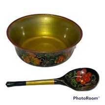 Vintage Russian Folk Art Painted Bowl &amp; Spoon Khokhloma Lacquerware Coll... - $452.19 MXN
