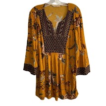 Soft Surroundings Floral Embroidered Tunic Top Women&#39;s 1X Lagenlook V-Neck Gold - £23.49 GBP