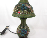Nouveau Victorian Ornate Beaded Floral Green Table Lamp - $110.00