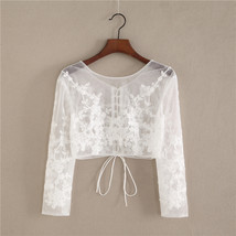 White Floral Tulle Lace Tops Bridesmaids Crop Lace Shirts-crop sleeve,white,plus image 6