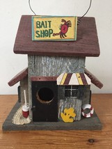Nautical Sea Ocean Themed Bait Shop Hanging Wood Bird House Folk Art Dec... - £31.92 GBP
