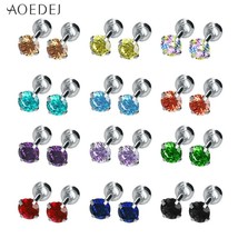 AOEDEJ 24pcs/lot Stainless Steel Stud Earrings for Women Round Crystal Stud Earr - £19.13 GBP