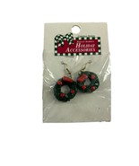 Vintage 1993 Christmas Notions Holiday Wreath Dangle Earrings Green Red - £9.34 GBP