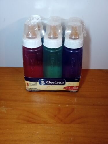 VTG Gerber HEAD UP Fashion Tints Bottle Rubber Nipple 9 Oz Blue Orange Green New - $28.70