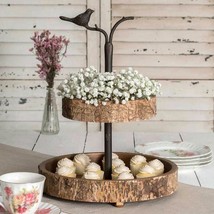 Farmhouse Brown &amp; Tan Two -Tier Birch Display Stand with a Bird Accent - £51.84 GBP