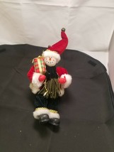 Christmas Decoration Plush Sitter Snowman with Present - Estate Find - $4.75