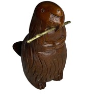 Sarreid Ltd (Spain) VINTAGE MCM CARVED WOODEN BEAVER with Brass Branch - $56.91