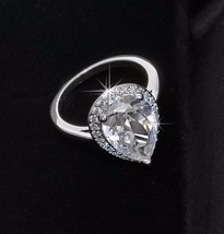 4 CT Carat CZ PEAR CUT Halo Engagement Ring White Gold Plated Size 5-9 - £22.65 GBP