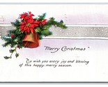 Merry Christmas Bell Poinsettia Pine Bough DB Postcard Y9 - $2.92