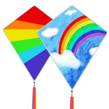 2 Pack Diamond Rainbow Kites For Kids, Beach Kite For Boys And Girls, Easy Flyin - £23.43 GBP