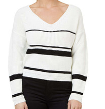 Numero Striped Cropped Lace Up Sweater Juniors,White,X-Large - $54.45