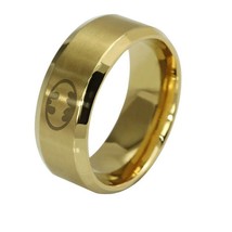 8mm Brushed Stainless Steel Batman Fashion Ring (Gold, 6) - £6.99 GBP