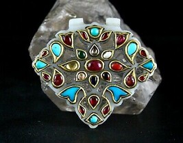 Antique Persian Jade Ruby Turquoise Navratan Gemstone Diamond 22K Gold Pendant - £2,141.50 GBP