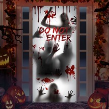 Large Halloween Window Door Cover Fabric Scary Handprint And Shadowy Figure Hall - £28.85 GBP