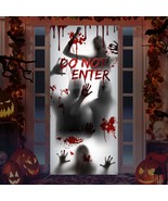 Large Halloween Window Door Cover Fabric Scary Handprint And Shadowy Fig... - £28.43 GBP