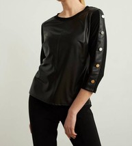 Joseph Ribkoff faux leather long sleeve top for women - size 6 - £79.88 GBP