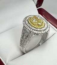 GIA Certified 2.27 Ct Oval Yellow Diamond Engagement Ring 18k White Gold - £5,531.82 GBP