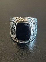 Natural Black Obsidian S925 Antique Silver Men Woman Ring Size 7 - £11.87 GBP