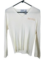 Villager Sport Sweater Knit Top Womens Medium Beige V Neck NWC Embroidery Cotton - $15.00