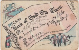 Money Bank Of Good Old Times Billiards Postcard 1909 Denver CO Columbus KS UDB - £2.35 GBP