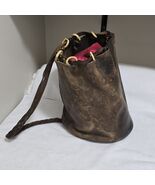 VTG 1930s Leather Bucket Bag w/ Bone Rings Braided Strap 13&quot;x10&quot; Handmade - $395.01