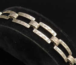 SOUTHWESTERN 925 Silver - Vintage Etched Open Rectangle Link Bracelet - BT9646 - £89.38 GBP