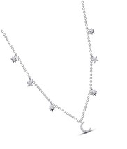 Round Sparkling Cubic Zirconia Moon Star Station Necklace In - £144.43 GBP