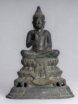 Antik Khmer Stil Enthroned Bronze Buddha Statue Teaching Mudra - 31cm/30.5cm - £309.36 GBP