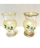 Vintage Hand Painted Floral Frosted 4 inch Glass Mini Bud Vases Set of 2 - £14.80 GBP