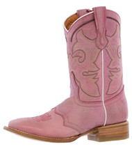 Womens Western Rodeo Boots Pink Solid Leather Pull On Square Toe Size 5-7.5 - £69.57 GBP