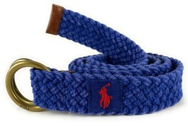 Polo Ralph Lauren Men&#39;s Leather Trim Webbed Cotton O-Ring Belt Blue Large - £23.39 GBP