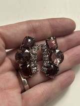 Vintage Purple and Pink Rhinestone Clip Earrings Prong Set - £10.27 GBP