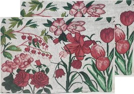 Set Of 2 Same Tapestry Placemats, 13&quot; X 19&quot;, Pink &amp; Red Flowers,Tulips, Hc - £10.10 GBP
